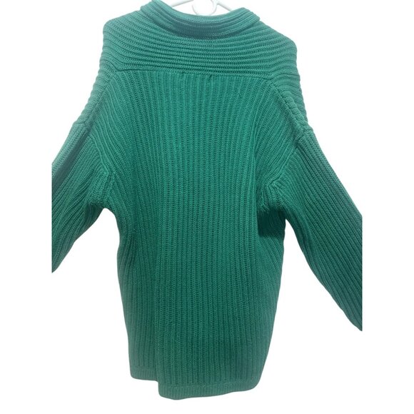 Vintage Eddie Bauer Chunky Knit Sweater Mens Medium Green Shawl Cowl Neck Preppy - Picture 7 of 13